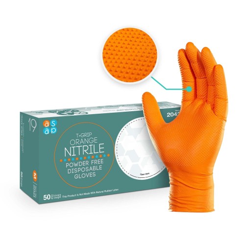 Hot Selling ASAP T-Grip Orange Nitrile Gloves - Powder Free (7 Mil), 100 Cases (Bulk)