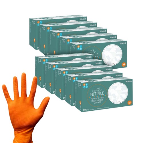 Hot Selling ASAP T-Grip Orange Nitrile Gloves - Powder Free (7 Mil), 100 Cases (Bulk)