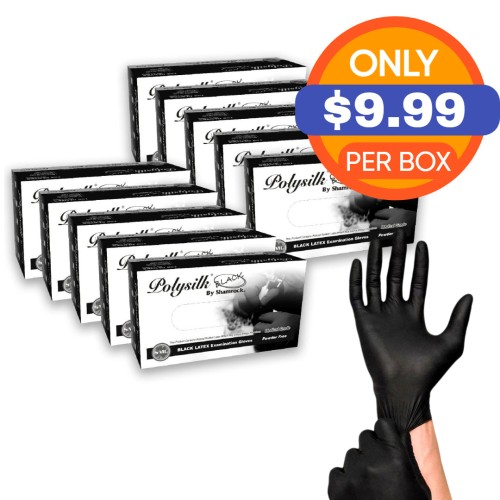 Hot Selling Polysilk by Shamrock Black Latex Gloves - Exam Grade, Powder Free (4 Mil), 1,000 Gloves