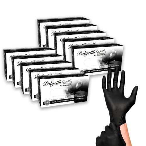 Hot Selling Polysilk by Shamrock Black Latex Gloves - Exam Grade, Powder Free (4 Mil), 1,000 Gloves