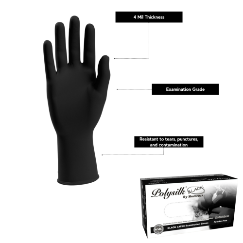 Hot Selling Polysilk by Shamrock Black Latex Gloves - Exam Grade, Powder Free (4 Mil), 1,000 Gloves