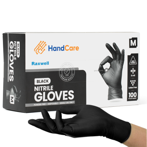 Hot Selling HandCare Black Nitrile Gloves - Exam Grade, Powder Free (6 Mil), 100 Gloves (1 Box)