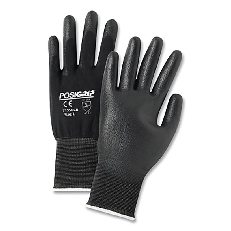 Hot Selling BLACK PU  PALM COAT ON BLACK 13 GAUGE NY-PosiGrip® Coated Glove, Black