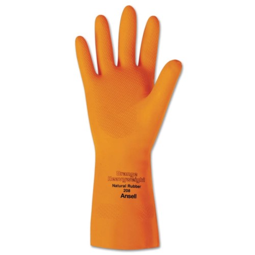 Hot Selling Heavyweight Latex Gloves, Diamond Grip, Size 8, Flocked Lining, Orange, 1 Dozen