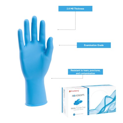 Hot Selling Cranberry REVOSOFT Blue Nitrile Gloves - Exam Grade Powder Free (2.8 Mil), 3000 Gloves