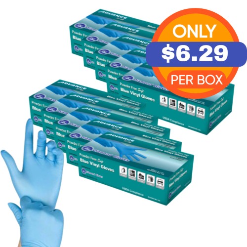 Hot Selling ADVANCE Blue Vinyl Gloves - Powder Free (4 Mil), 1,000 Gloves