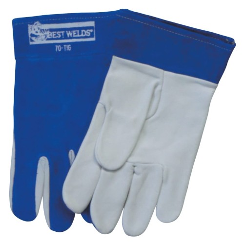 Hot Selling TIG Welding Gloves, Capeskin/Split Cowhide, Large, Blue/White, 1 Pair