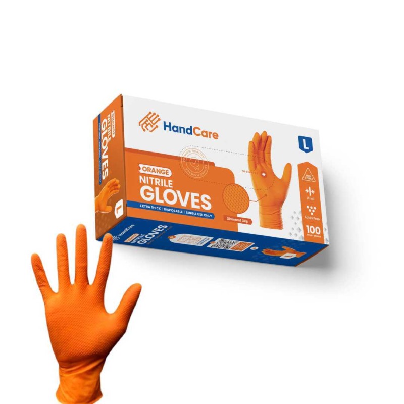 Hot Selling HandCare Orange Nitrile Gloves - Powder Free (8 Mil), 100 Cases (Bulk)