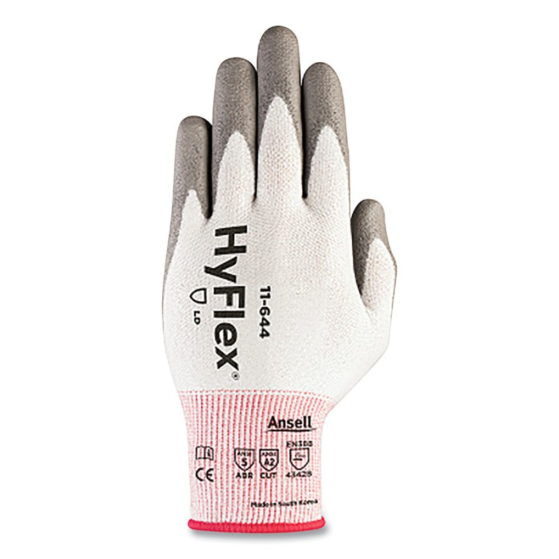 Hot Selling HyFlex® 11-644 Polyurethane Palm Coated Gloves - HYFLEX 11644 WHT CUT/13GA PE W/ GRAY PU CT