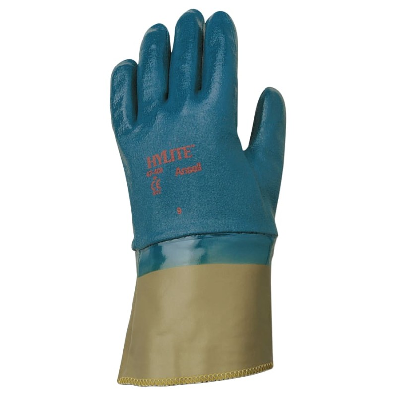 Hot Selling HYLITE 47409 MED WGT NITFUL CT SAFTY CUFF 10-47-409 Medium-Duty Nitrile Coated Gloves, Size 10, Blue