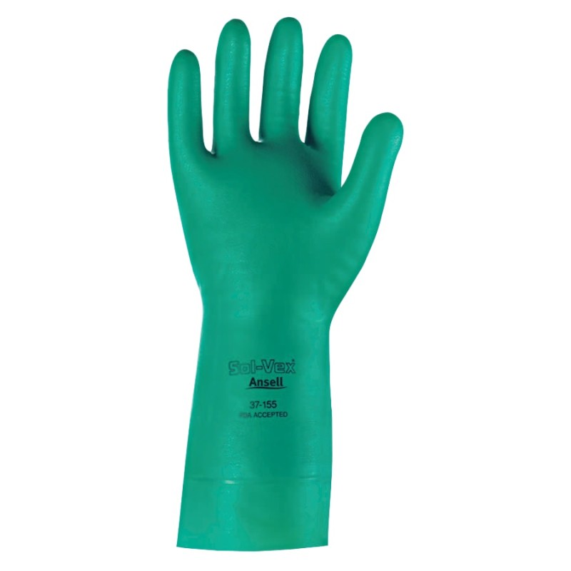 Hot Selling SOLVEX 37155 GRN 15 ML NIT 13" EMBOSS - Nitrile Gloves, Gauntlet Cuff, Unlined, Green, 15 mil