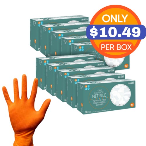 Hot Selling ASAP T-Grip Orange Nitrile Gloves - Powder Free (7 Mil), 500 Gloves