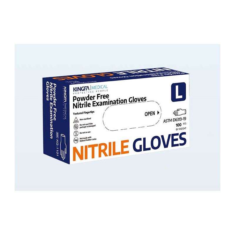 Hot Selling Kingfa Blue Nitrile Gloves - Exam Grade, Powder Free (4 Mil) - BOX